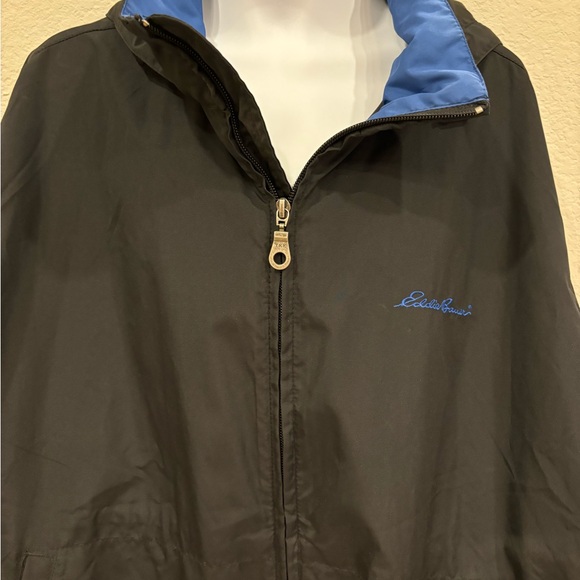 Eddie Bauer Men's Windbreaker Jacket M Black Full Zip Mesh Lined Hooded Outdoor - Picture 2 of 6
